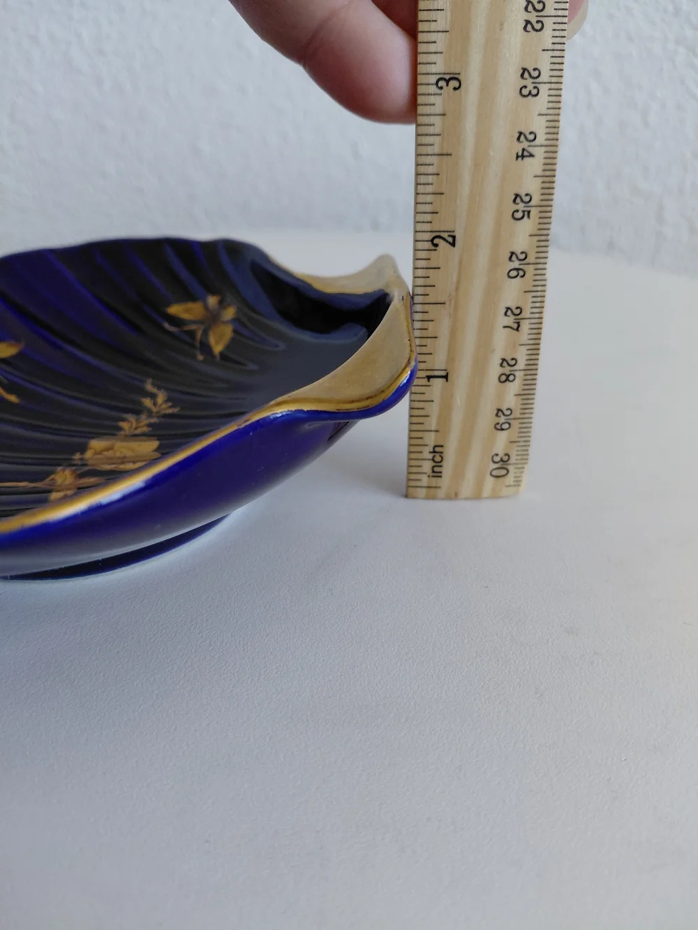 Cobalt Blue Scallop Shell Decorative Dish with Gold Accents